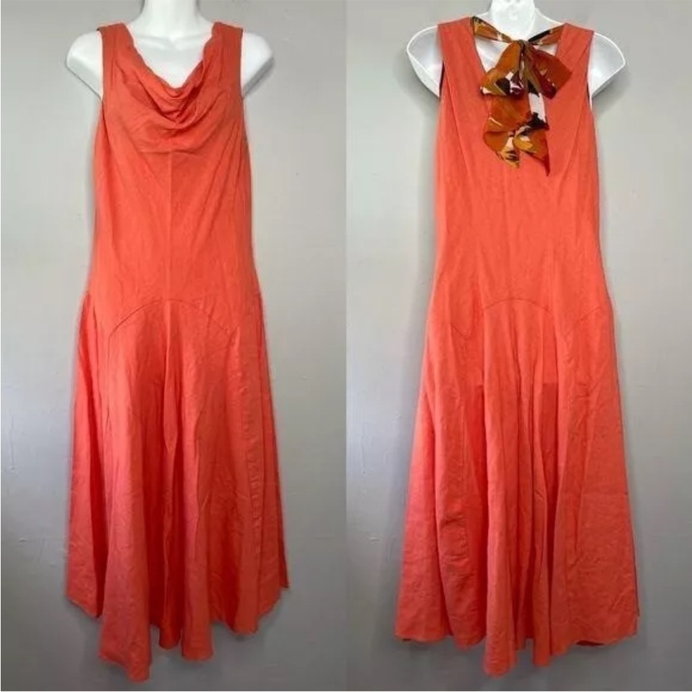 EUC SIGNATURE BY ROBBIE BEE Orange Linen Dress